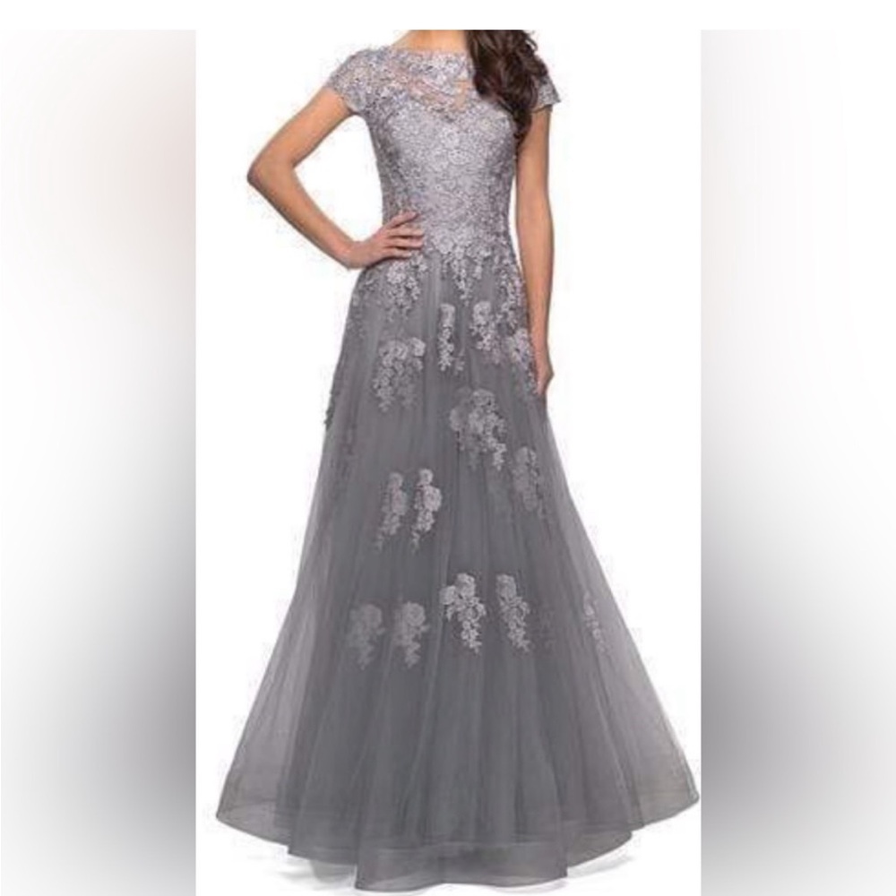 NWT La Femme - 26907 Lace Applique
Bateau A-line Dress